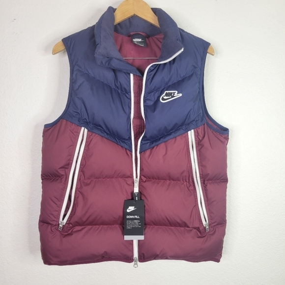 NWT Nike Shield Down filled puffer vest blue & burgundy medium - Picture 1 of 10